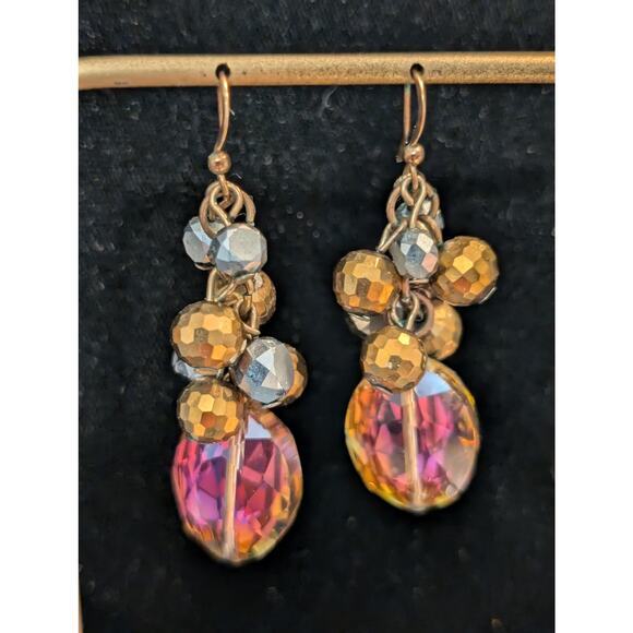 Metallic Faceted Cluster Large Faceted AB Crystal Dangle Earrings - Picture 2 of 7